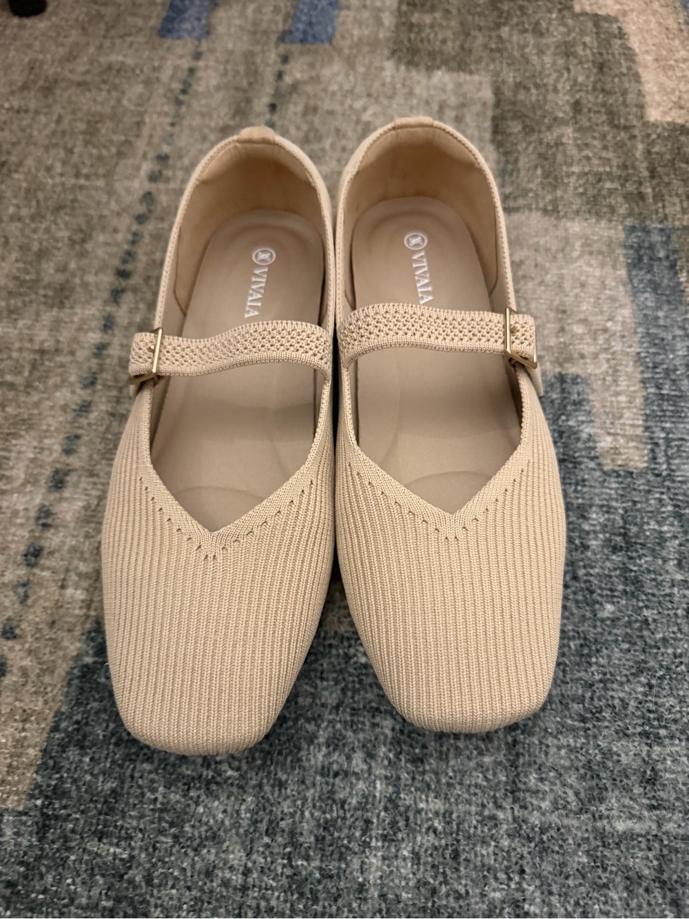 VIVAIA Women's Knit Mary Jane Flats in Beige